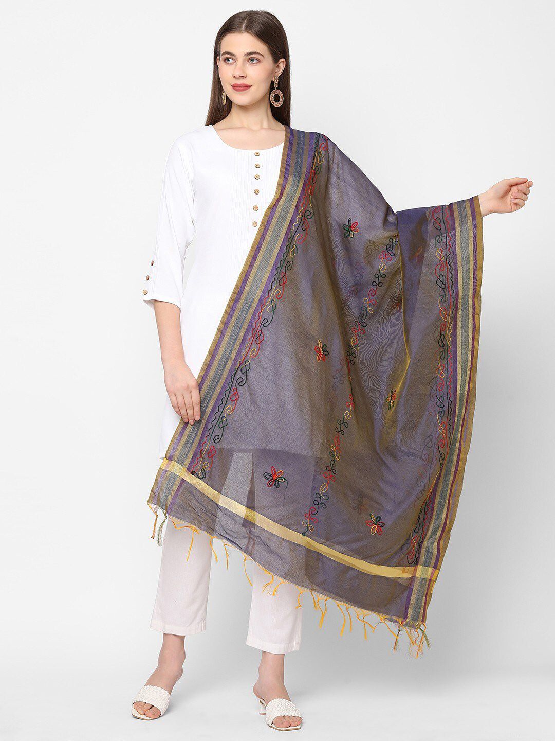 Get Wrapped Purple & Red Embroidered Dupatta