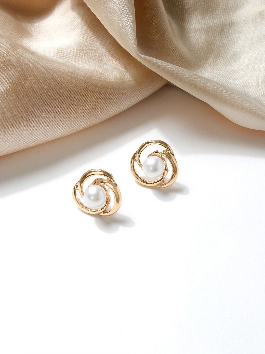 ToniQ Gold-Toned & White Contemporary Studs Earrings Price in India