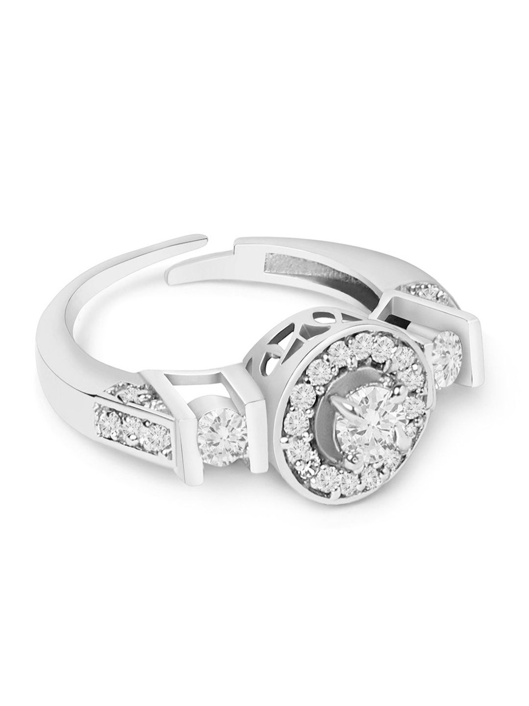 AMI Silver-Plated White CZ-Studded Adjustable Finger Ring Price in India