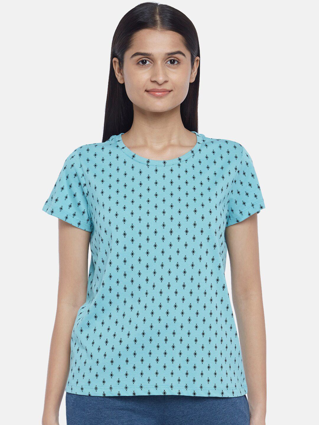 Dreamz by Pantaloons Turquoise Blue Geometric Print Lounge tshirt Price in India