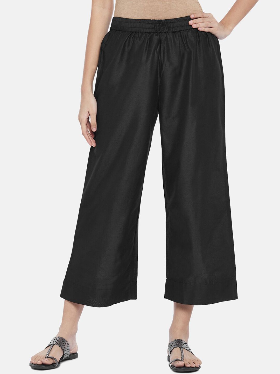 RANGMANCH BY PANTALOONS Women Black Culottes Trousers Price in India