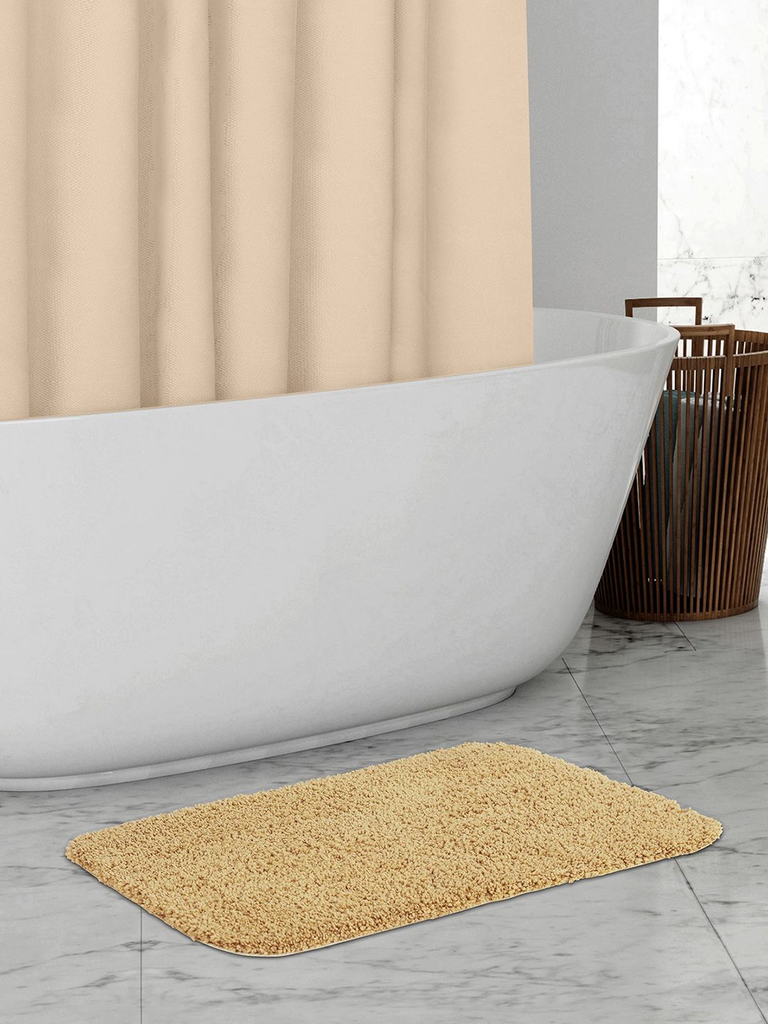 OBSESSIONS Beige Solid 2000 GSM Anti-Skid Bath Rug Price in India