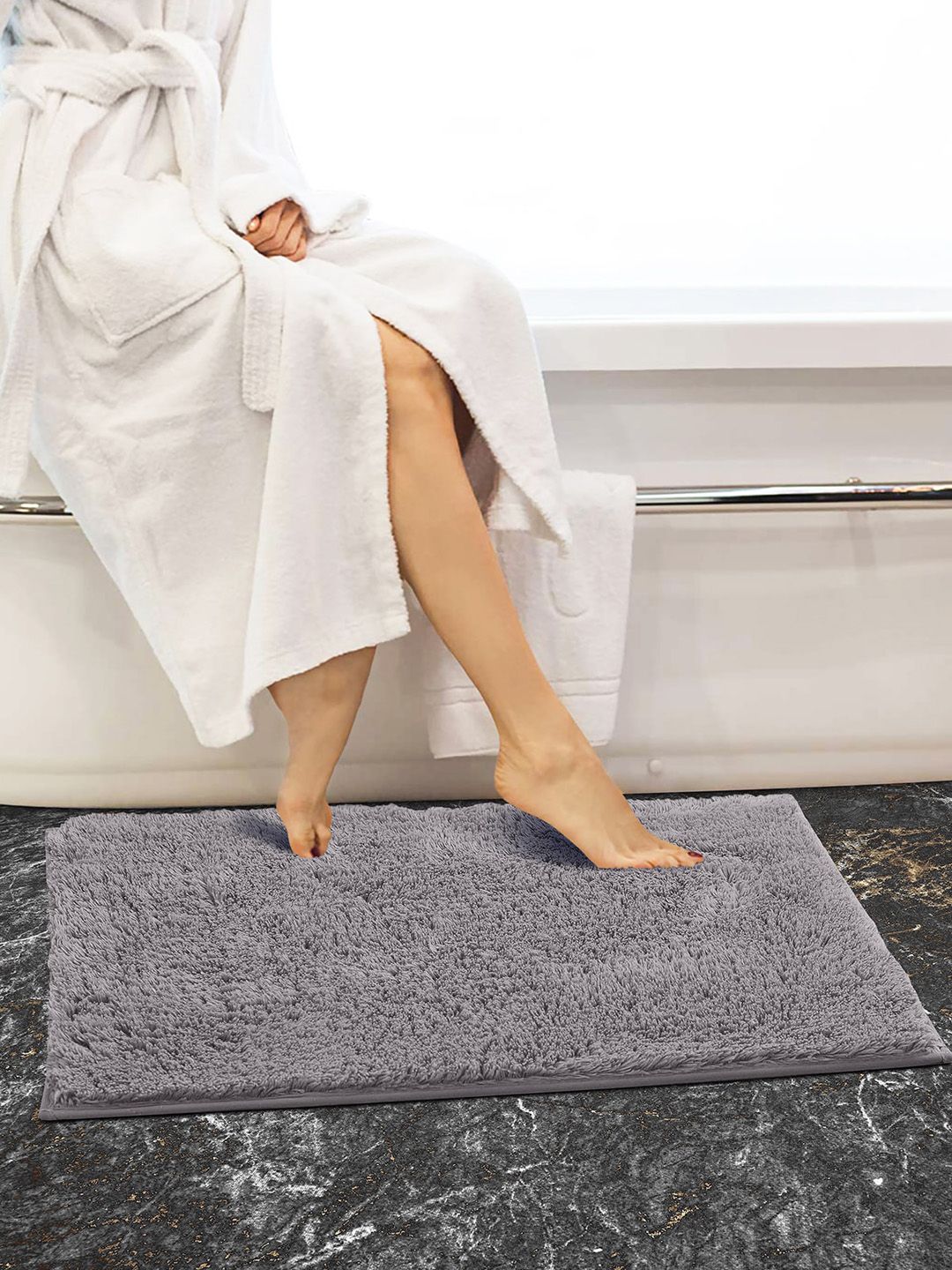 OBSESSIONS Grey Solid Pure Cotton 2800 GSM Anti-Skid Bath Rug Price in India