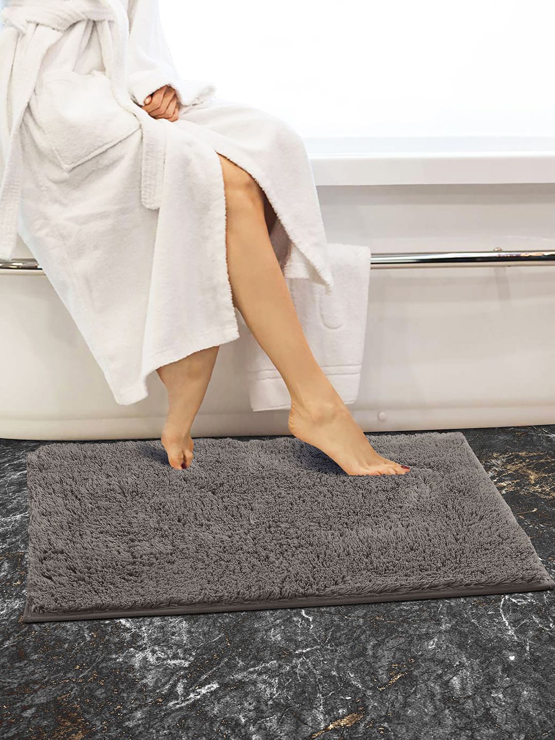OBSESSIONS Taupe Solid Pure Cotton 2800 GSM Anti-Skid Bath Rug Price in India
