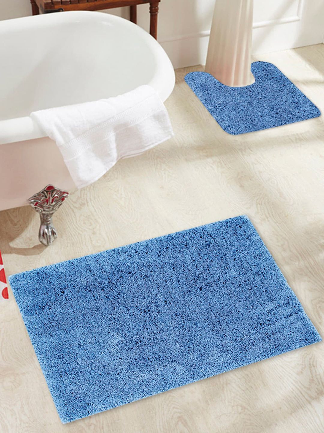 OBSESSIONS Set Of 2 Denim Blue 2800 GSM Anti-Skid Bath Rugs Price in India