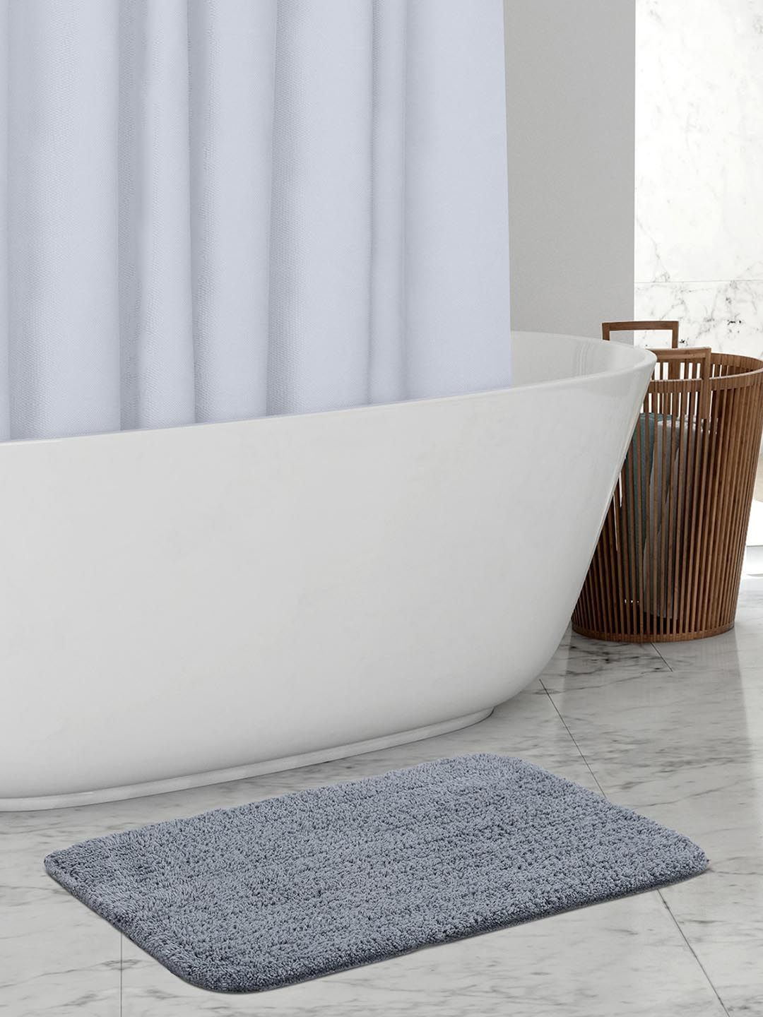 OBSESSIONS Grey Solid 2000 GSM Anti-Skid Bath Rugs Price in India