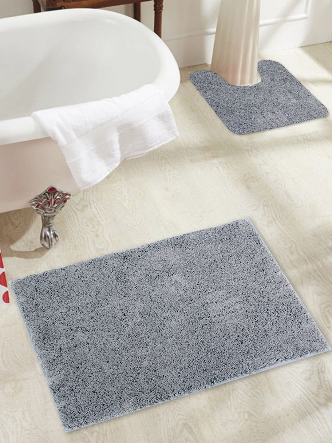 OBSESSIONS Set Of 2 Solid Pure Cotton 2800 GSM Anti-Skid Bath Rugs Price in India