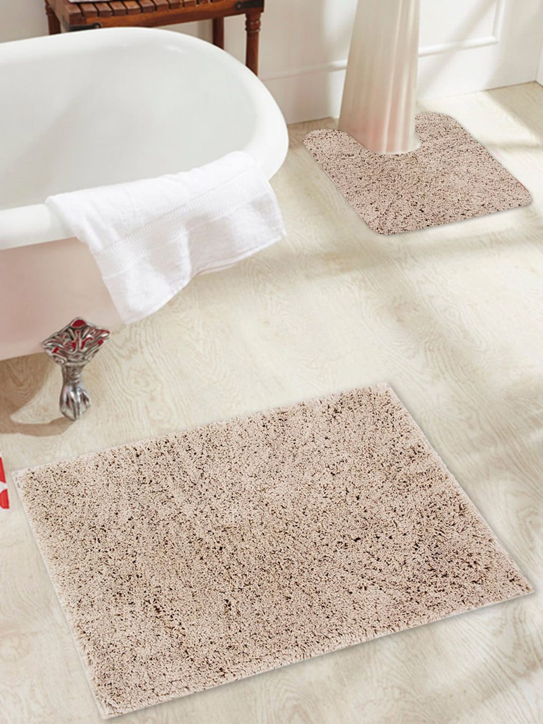 OBSESSIONS Set Of 2 Beige Pure Cotton 2800 GSM Anti-Skid Bath Rugs Price in India