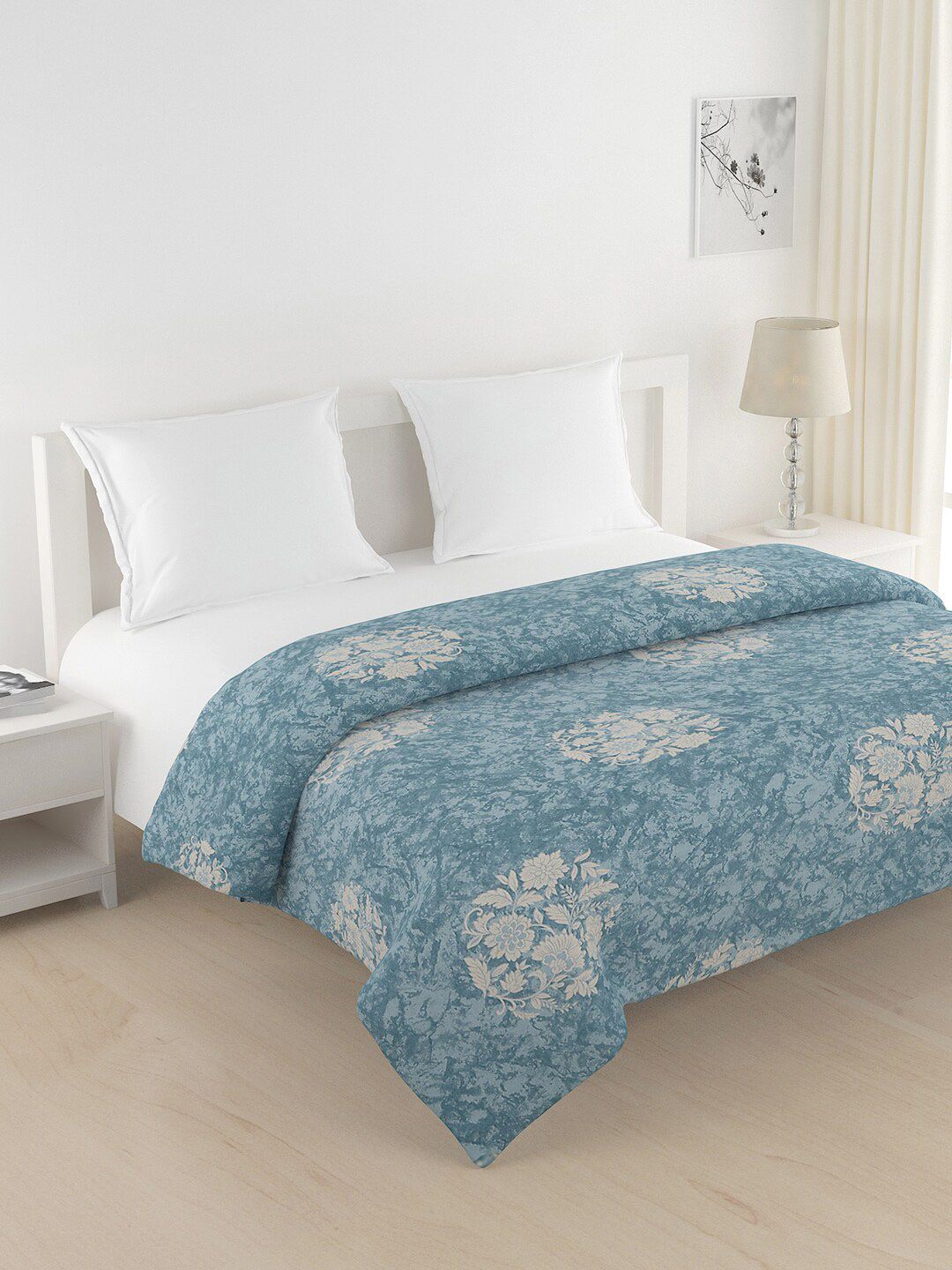 SWAYAM Blue & White Floral Printed Cotton AC Room 150 GSM Double Bed Comforter Price in India
