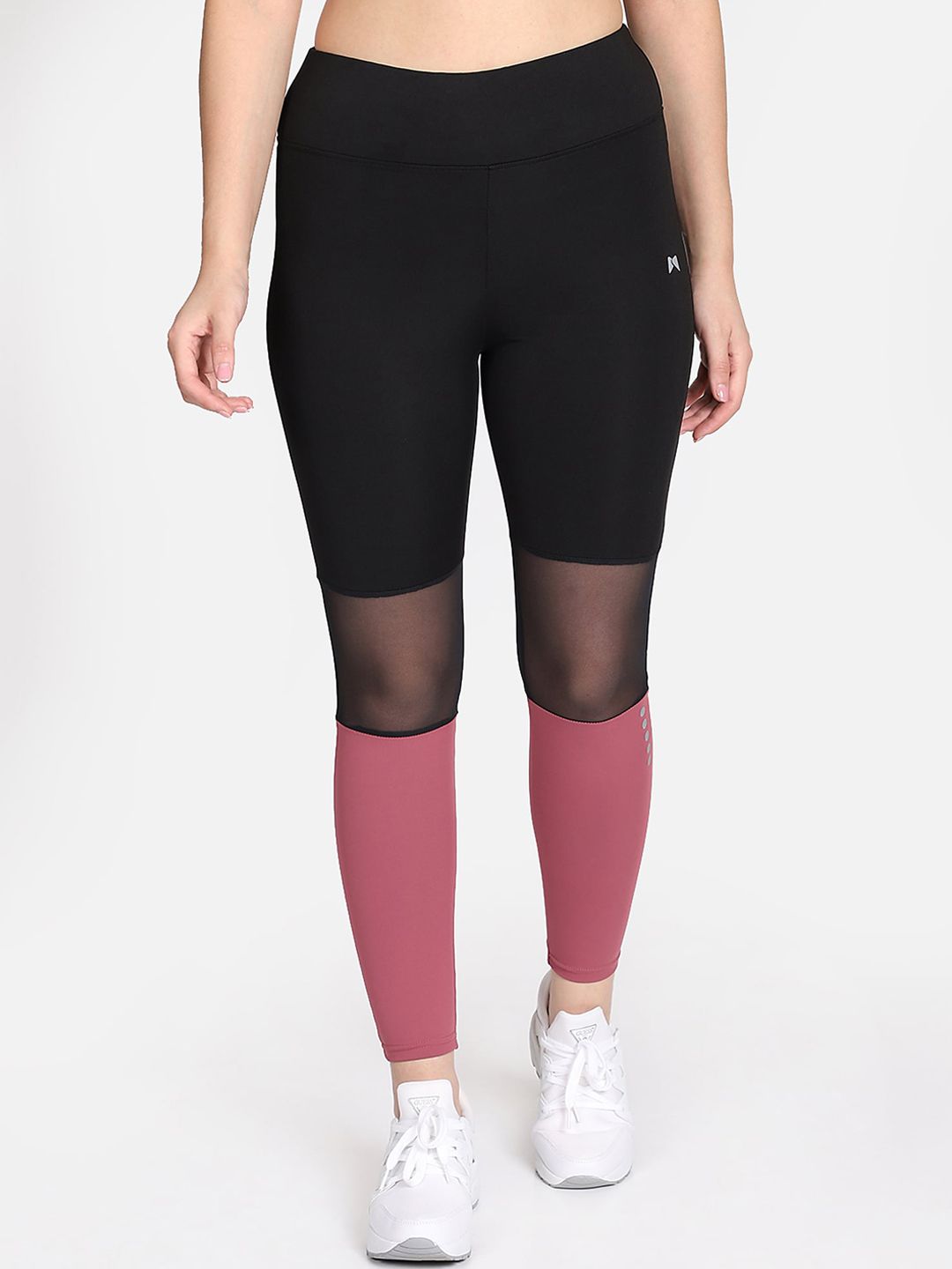 MUSCLE TORQUE Women Black & Pink Colourblocked Gym-Yoga Tights Price in India