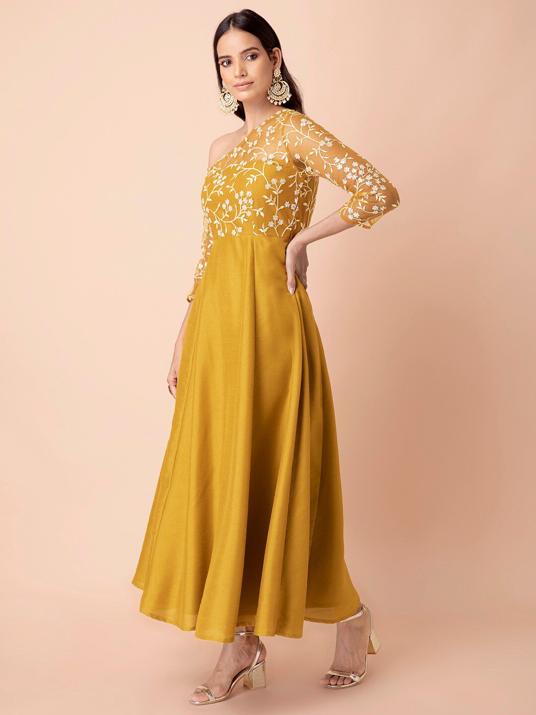 open lace back dress Shona Joy - La Lune Gathered One Shoulder Maxi Dress - Cream main image 1