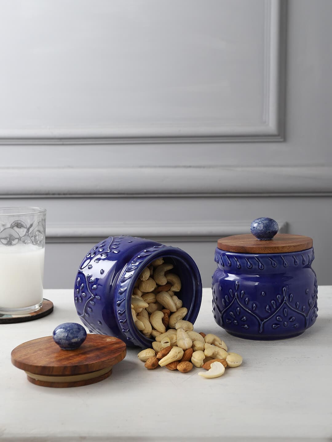 MIAH Decor Set Of 2 Blue Ceramic Food Storage Jar Price in India