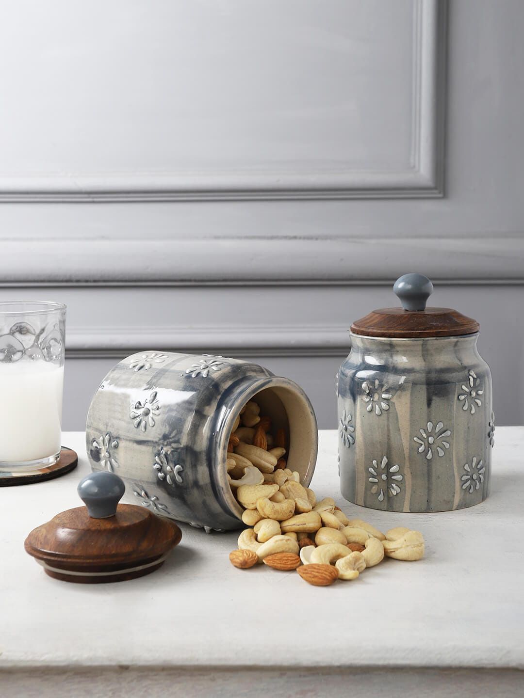 MIAH Decor Set Of 2 Ceramic Food Storage Jar Price in India