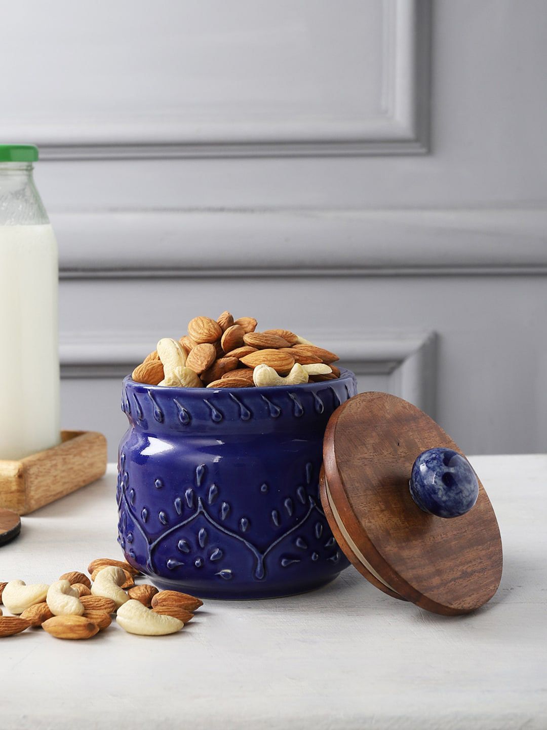 MIAH Decor Blue & Brown Ceramic Food Storage Jar Price in India