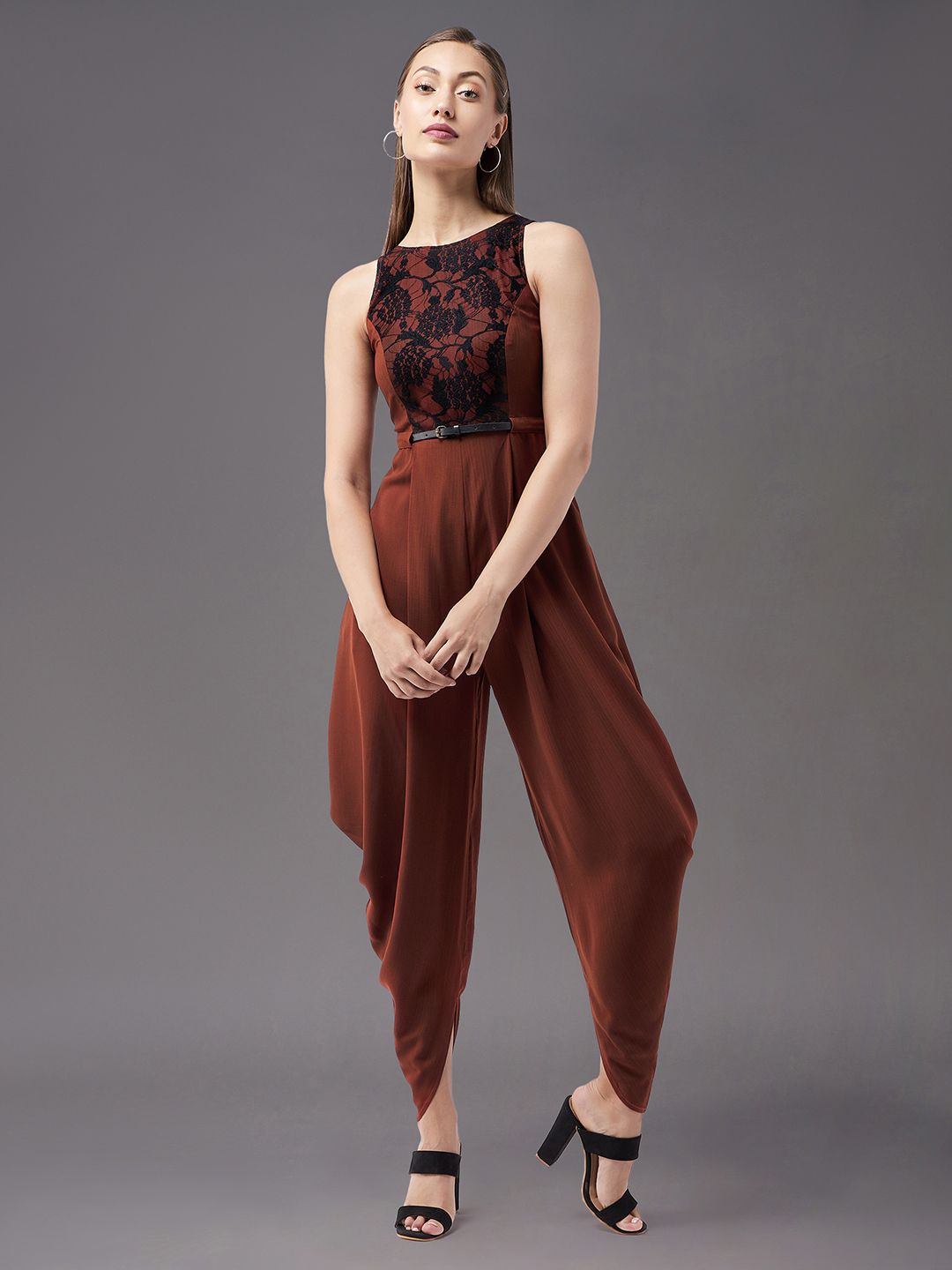 Miss Chase Rust & Black Draped Style Jumpsuit Price in India