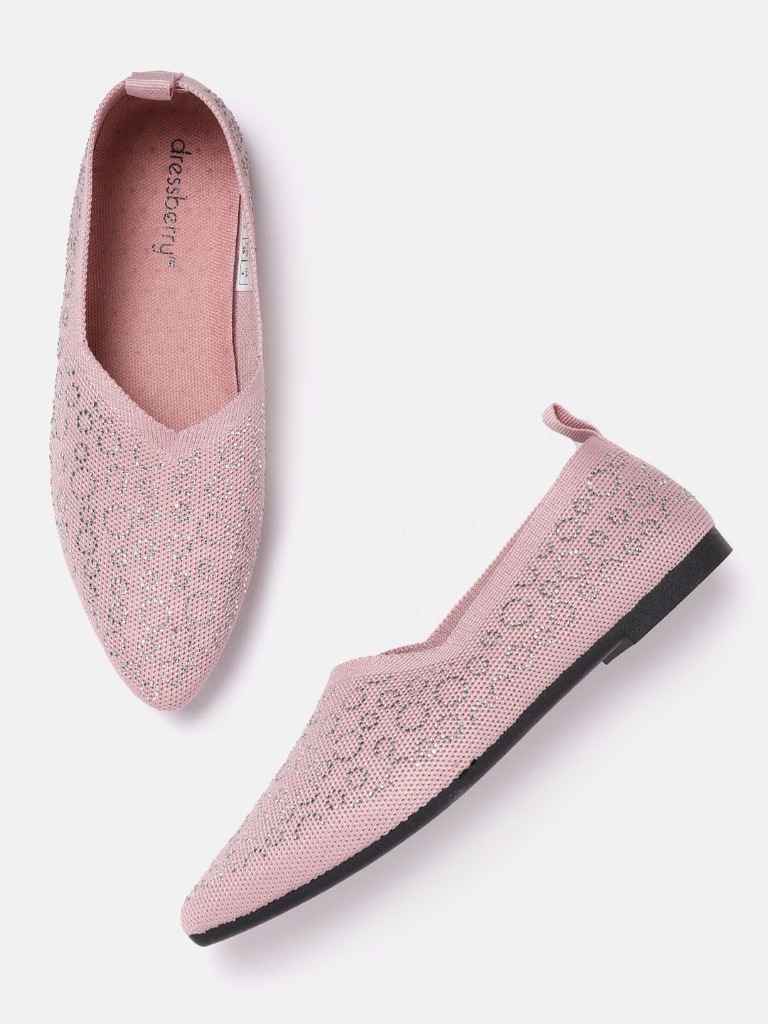 DressBerry Women Peach-Coloured & Silver-Toned Embellished Ballerinas Price in India