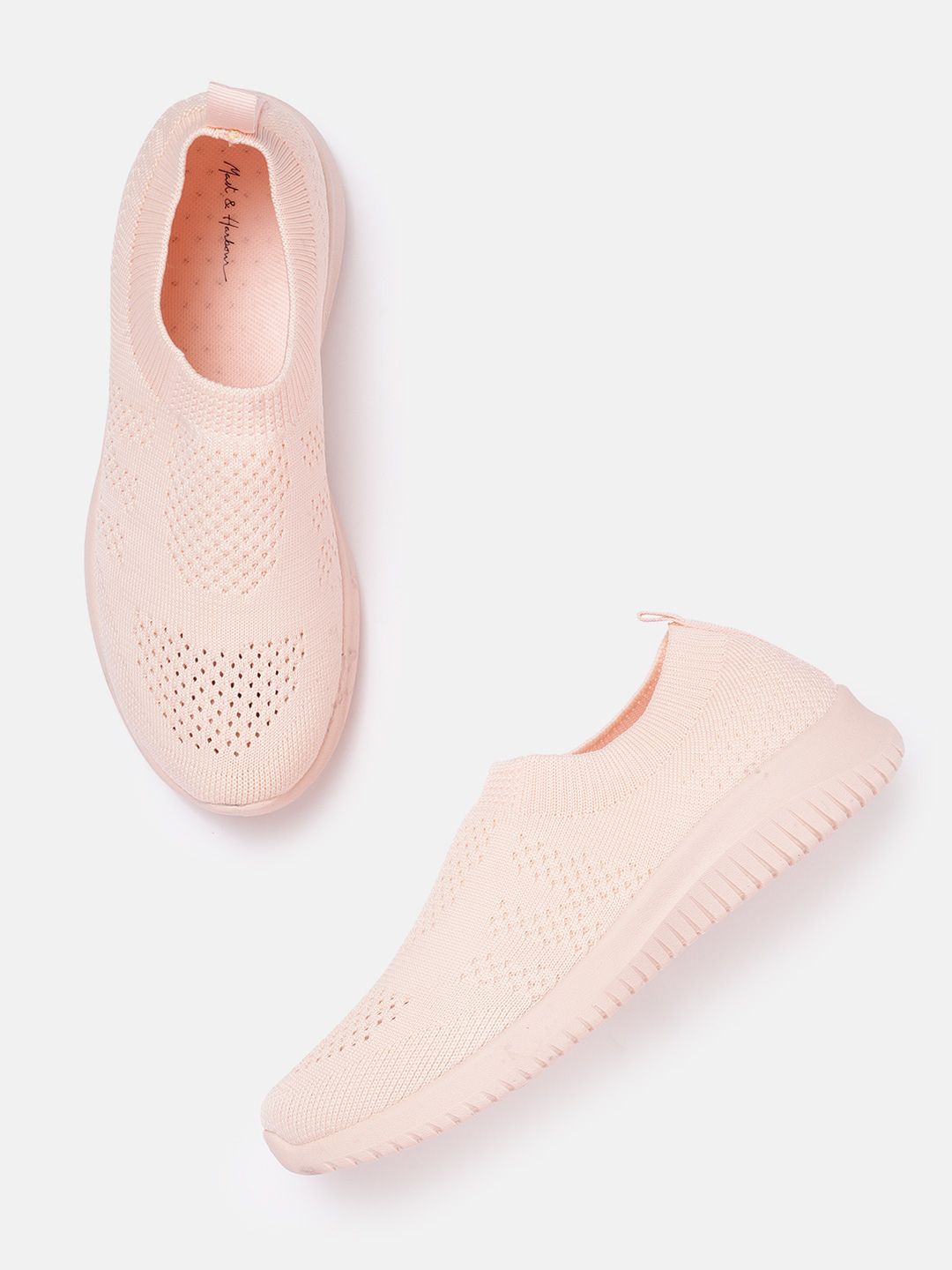 Mast & Harbour Women Peach-Coloured Woven Design Slip-On Sneakers Price in India