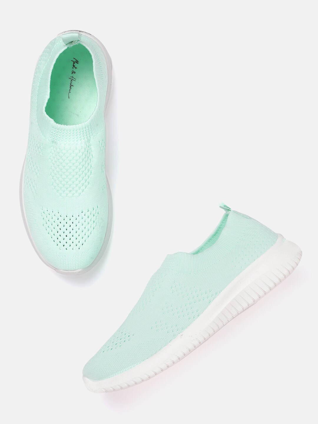 Mast & Harbour Women Mint Green Woven Design Slip-On Sneakers Price in India