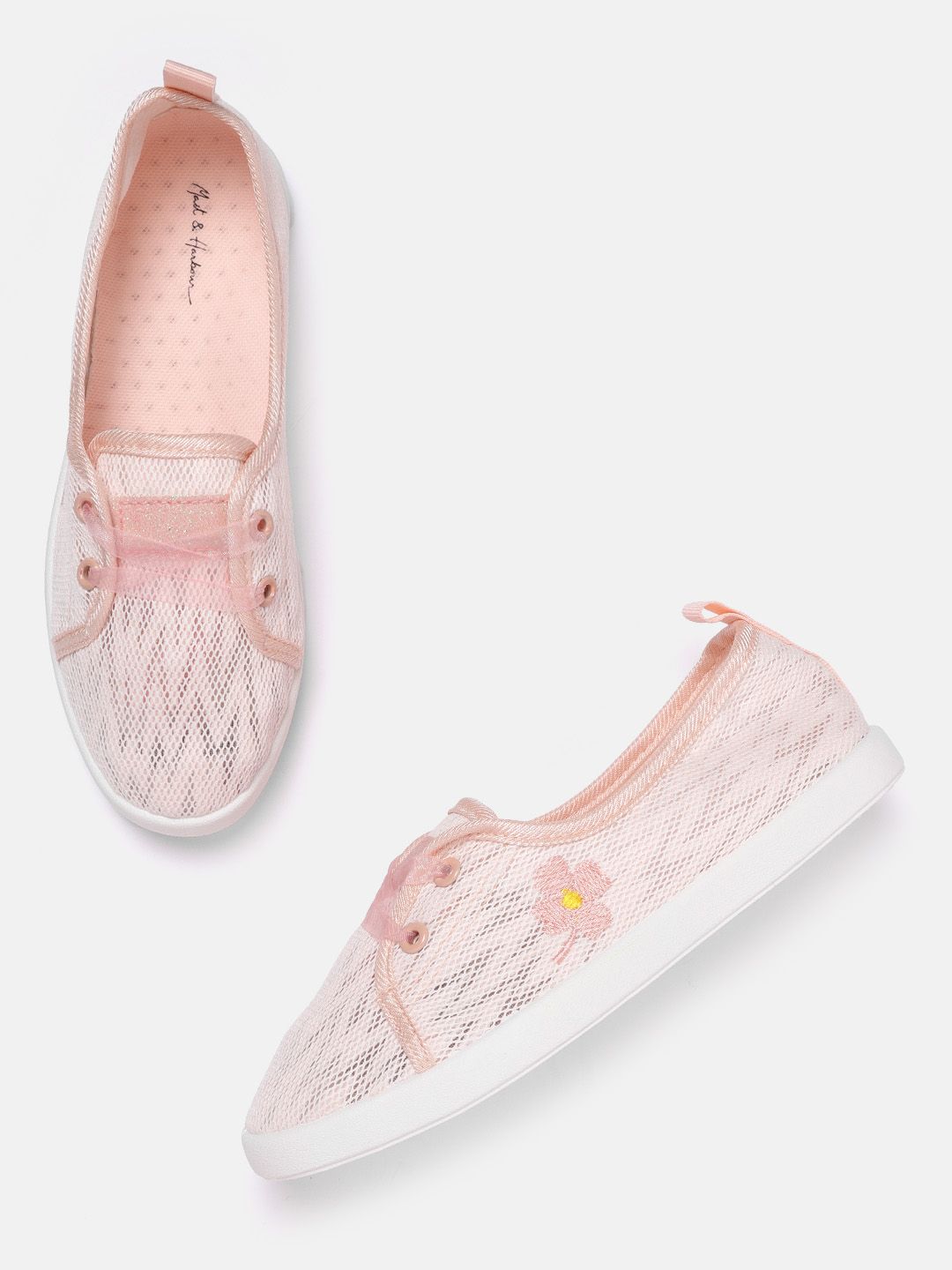 Mast & Harbour Women Peach-Coloured Woven Design Sneakers Price in India