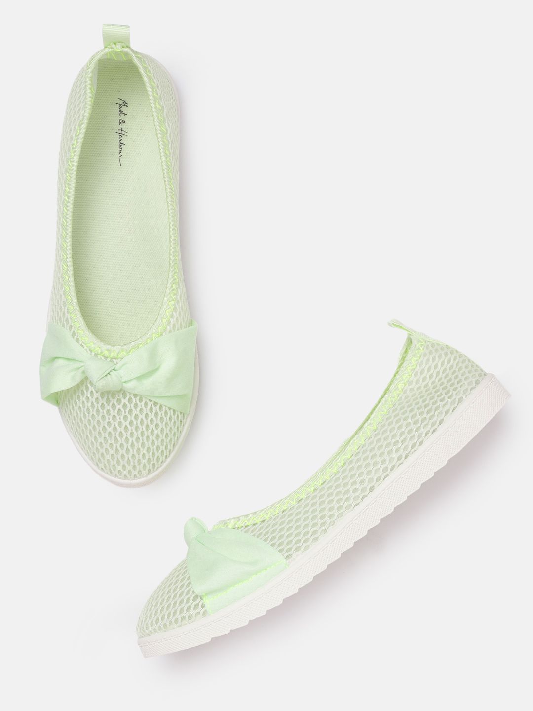 Mast & Harbour Women Green Woven Design Ballerinas with Bow Detail Price in India