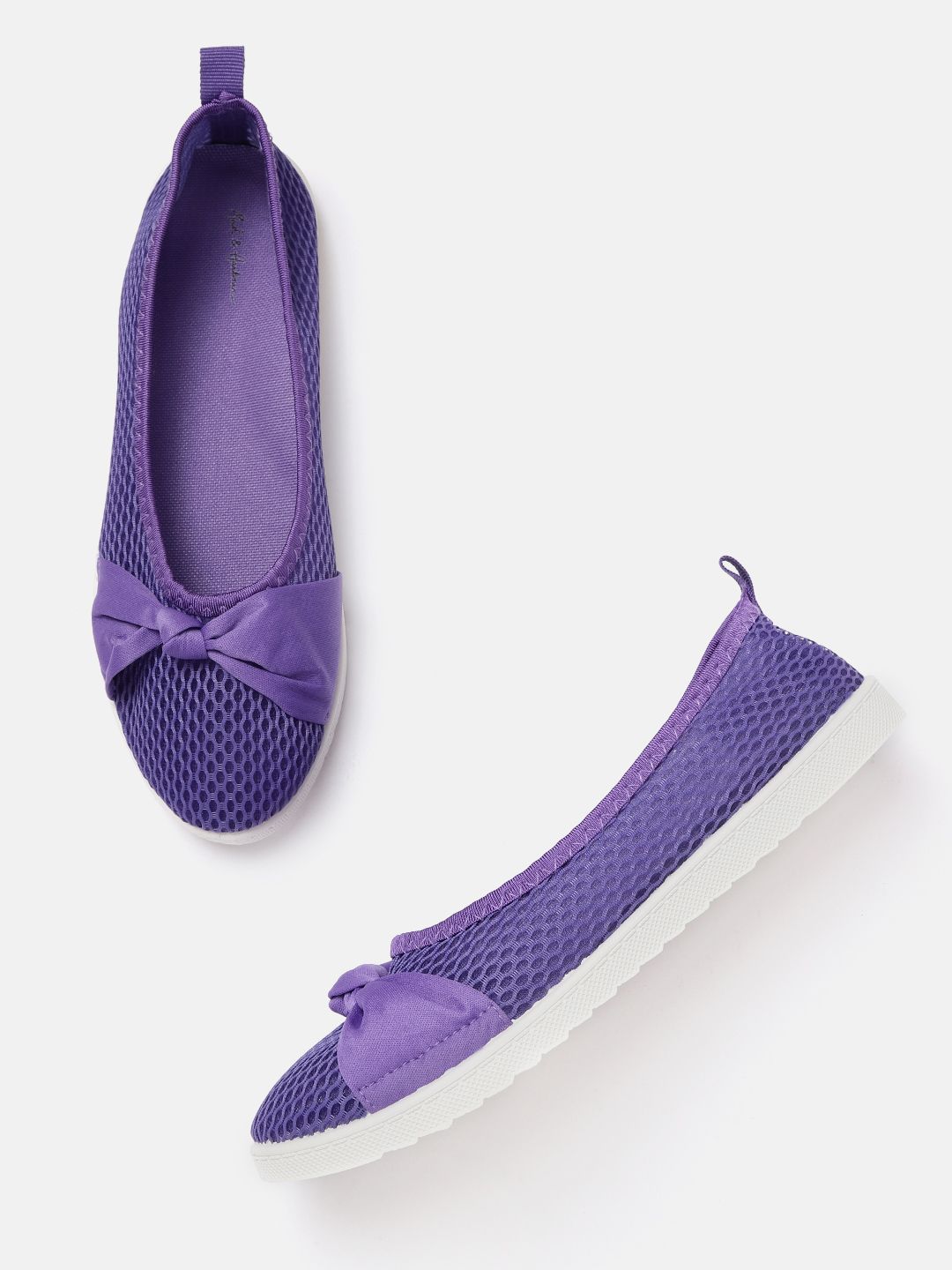 Mast & Harbour Women Purple Woven Design Ballerinas with Bows Price in India