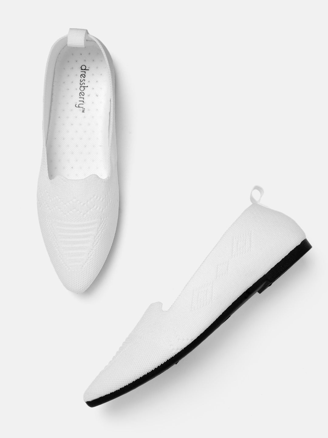 DressBerry Women White Textured Ballerinas Price in India