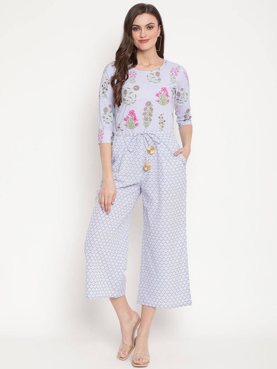 Ahalyaa Blue Printed Basic Jumpsuit Price in India