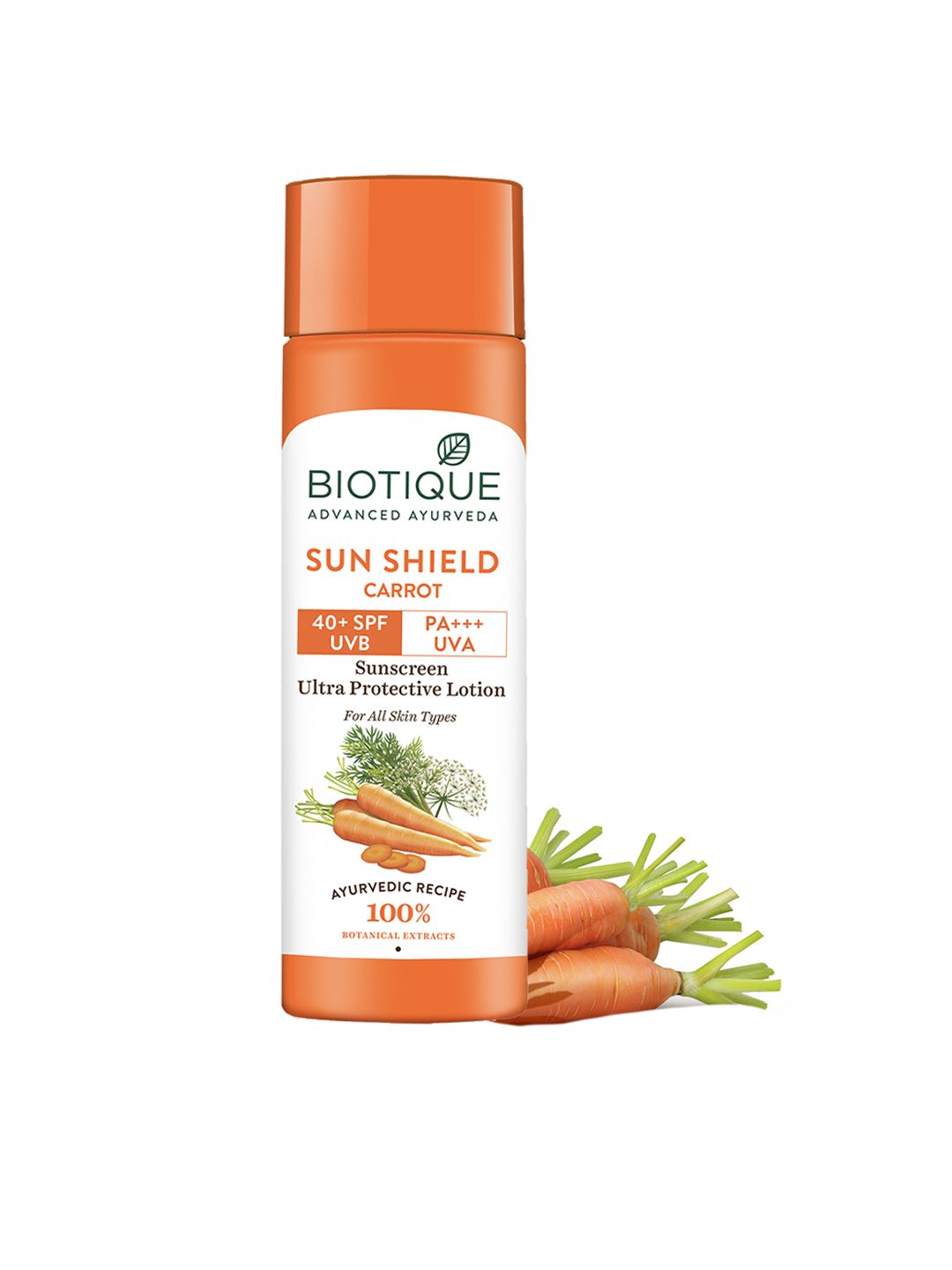 Biotique Sun Shield Carrot 40+SPF UVA UVB Sunscreen Ultra Protective Lotion - 120ml