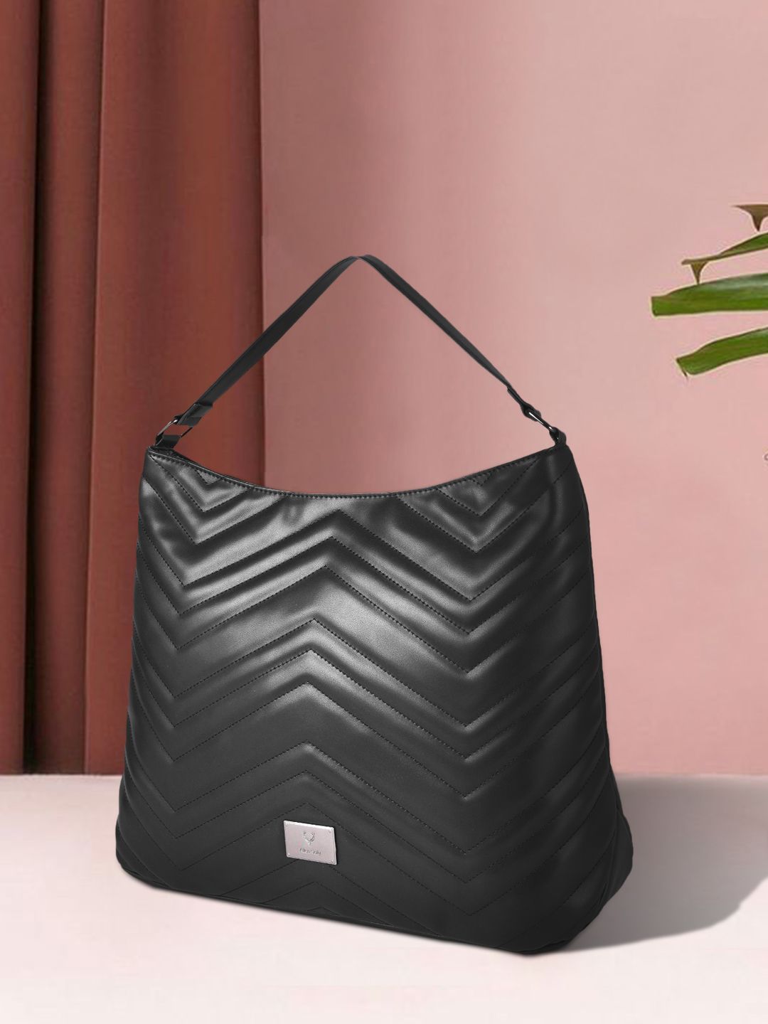 Allen Solly Black Textured PU Structured Hobo Bag Price in India