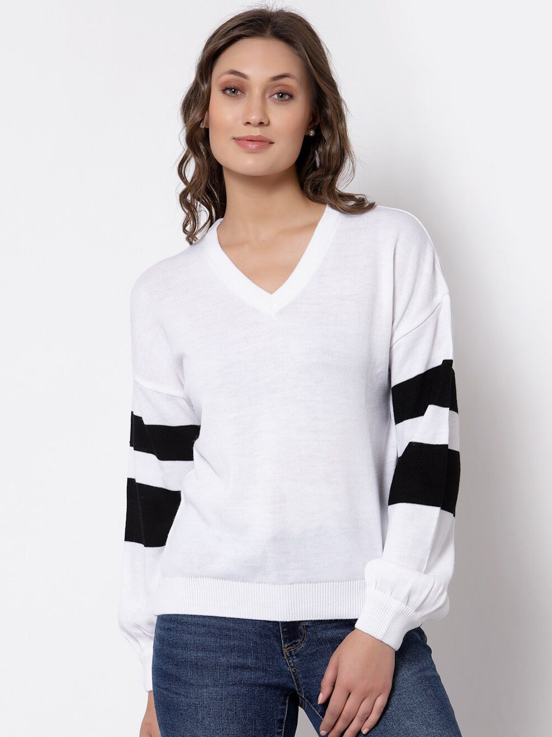 Club York Women White Colourblocked Pullover Price in India