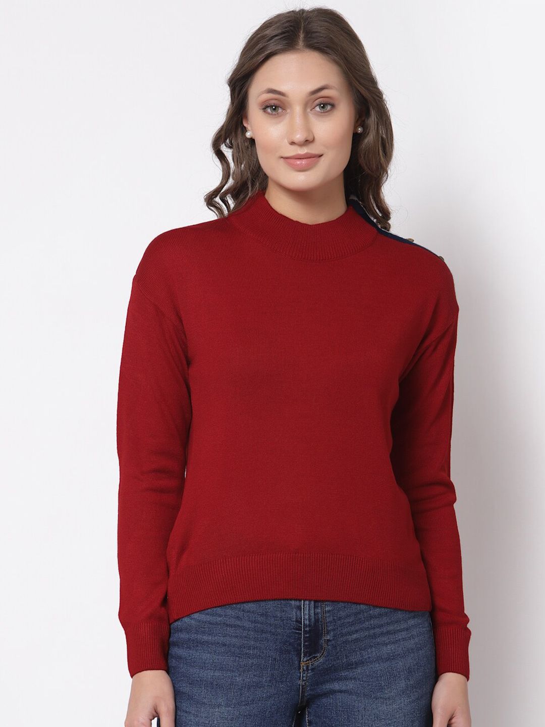 Club York Women Red Acrylic Pullover Price in India