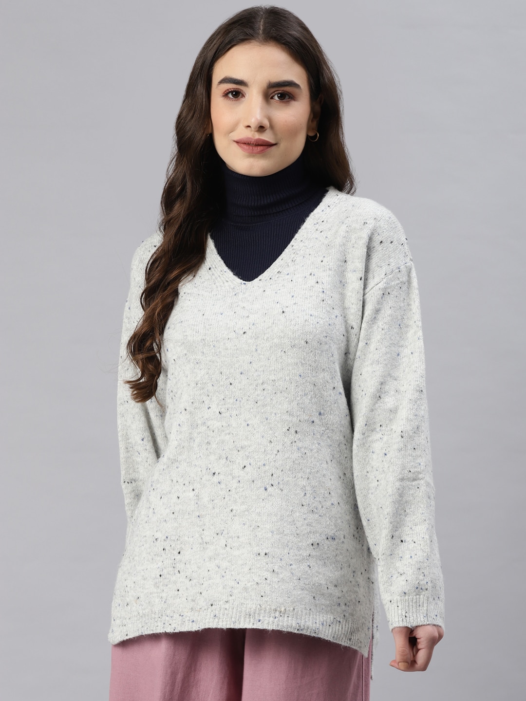 Marks & Spencer Women Grey Cable Knit Printed Pullover Price in India
