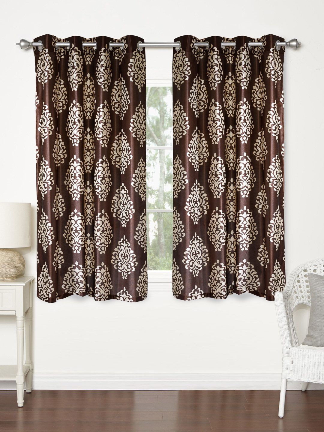 Home Sizzler Brown Set of 2 Printed Regular Window Curtains Price in India