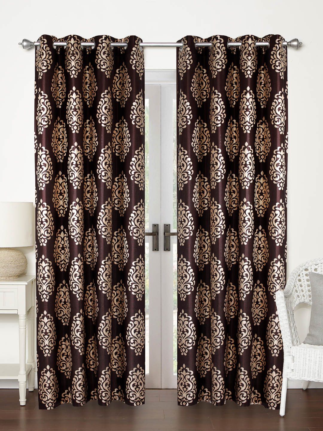 Home Sizzler Brown Set of 2 Printed Regular Long Door Curtain Price in India