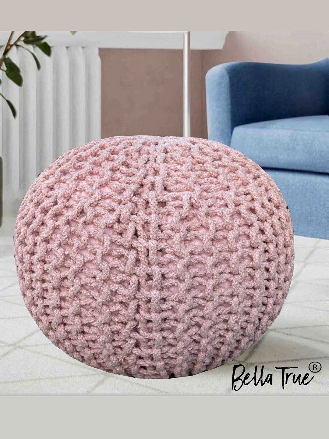 BELLA TRUE Pink Textured Round Pouffes Price in India