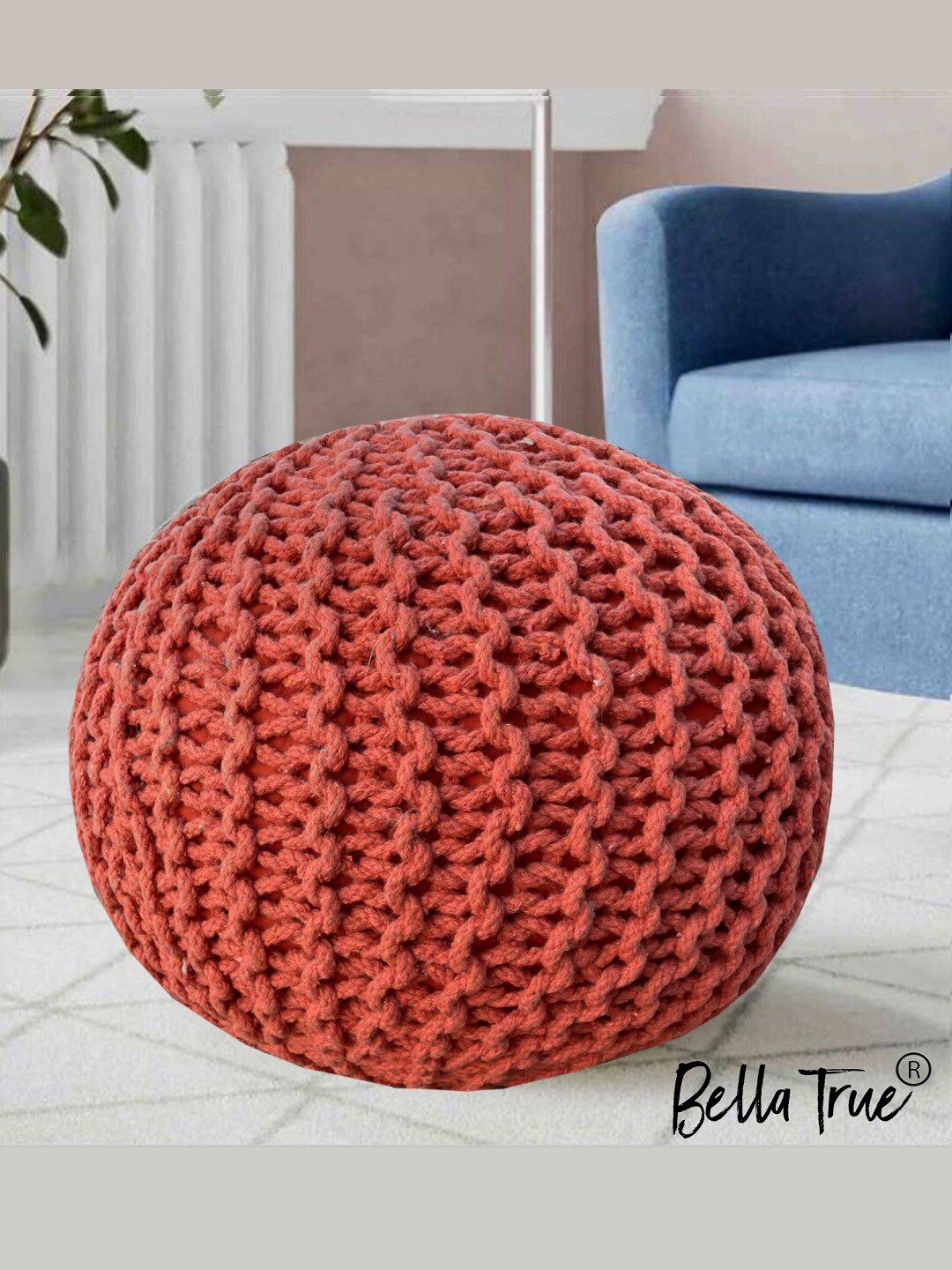 BELLA TRUE Red Textured Round Pouffes Price in India