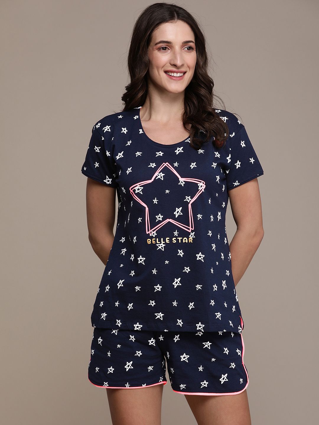 beebelle Women Navy Blue Conversational Printed Pure Cotton Night suit Price in India