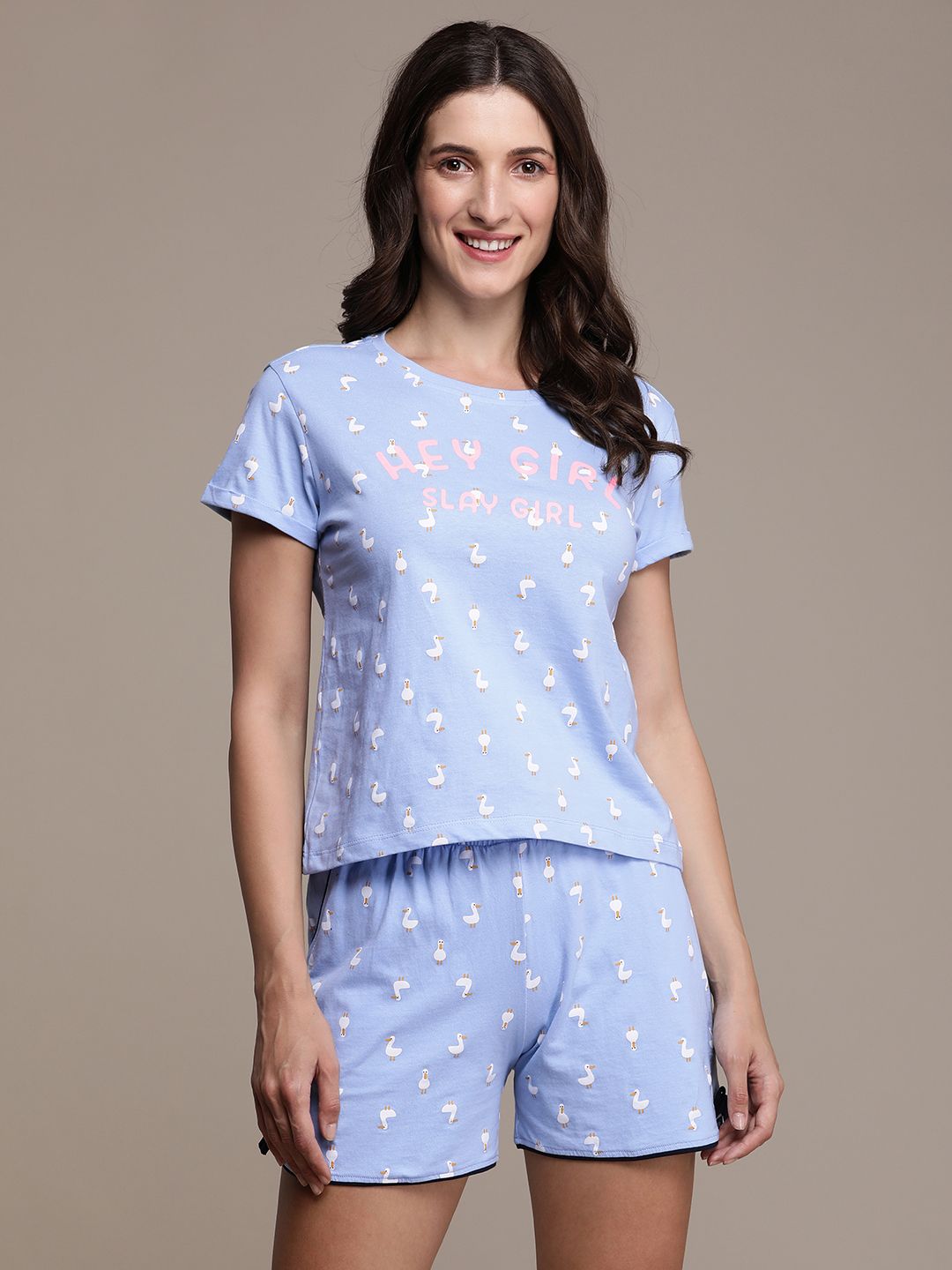 beebelle Women Blue Printed Pure Cotton Night suit Price in India