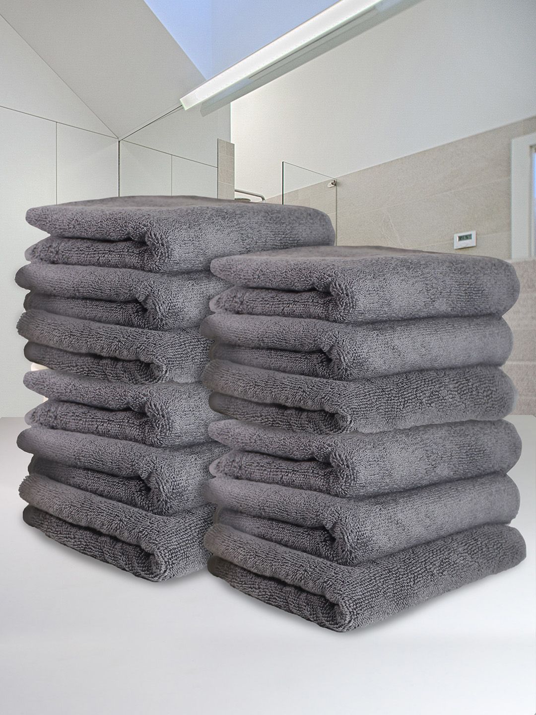 Heelium Pack Of 12 Grey Solid 600 GSM Quick Absorbent Hand Towels Price in India