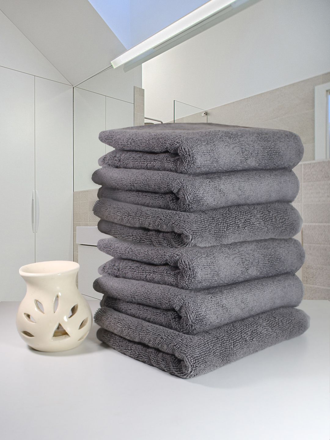 Heelium Set Of 6 Grey Solid 600 GSM Quick Absorbent Hand Towels Price in India