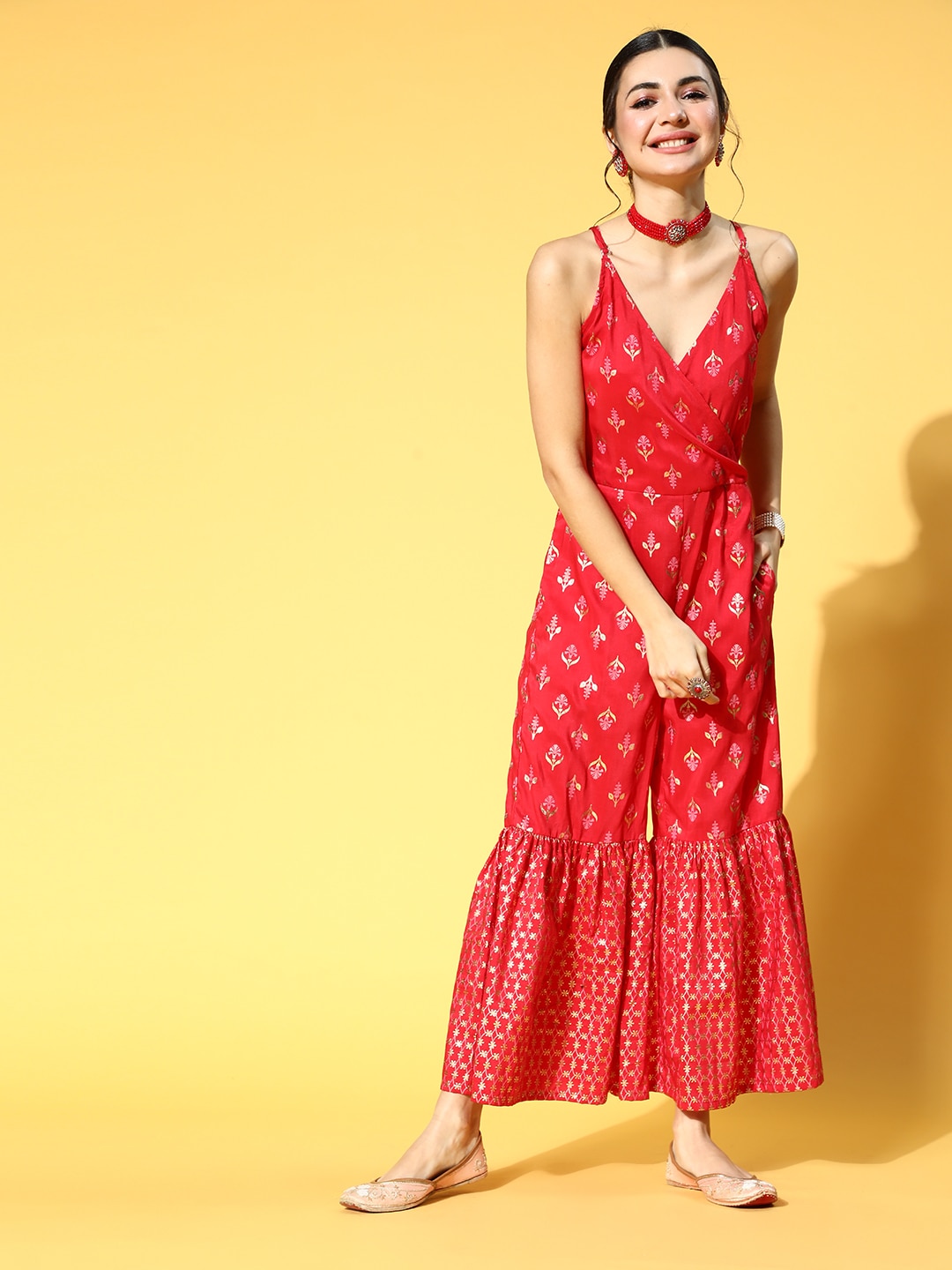 ZIYAA Women Gorgeous Red Printed Ethnic Jumpsuit Price in India