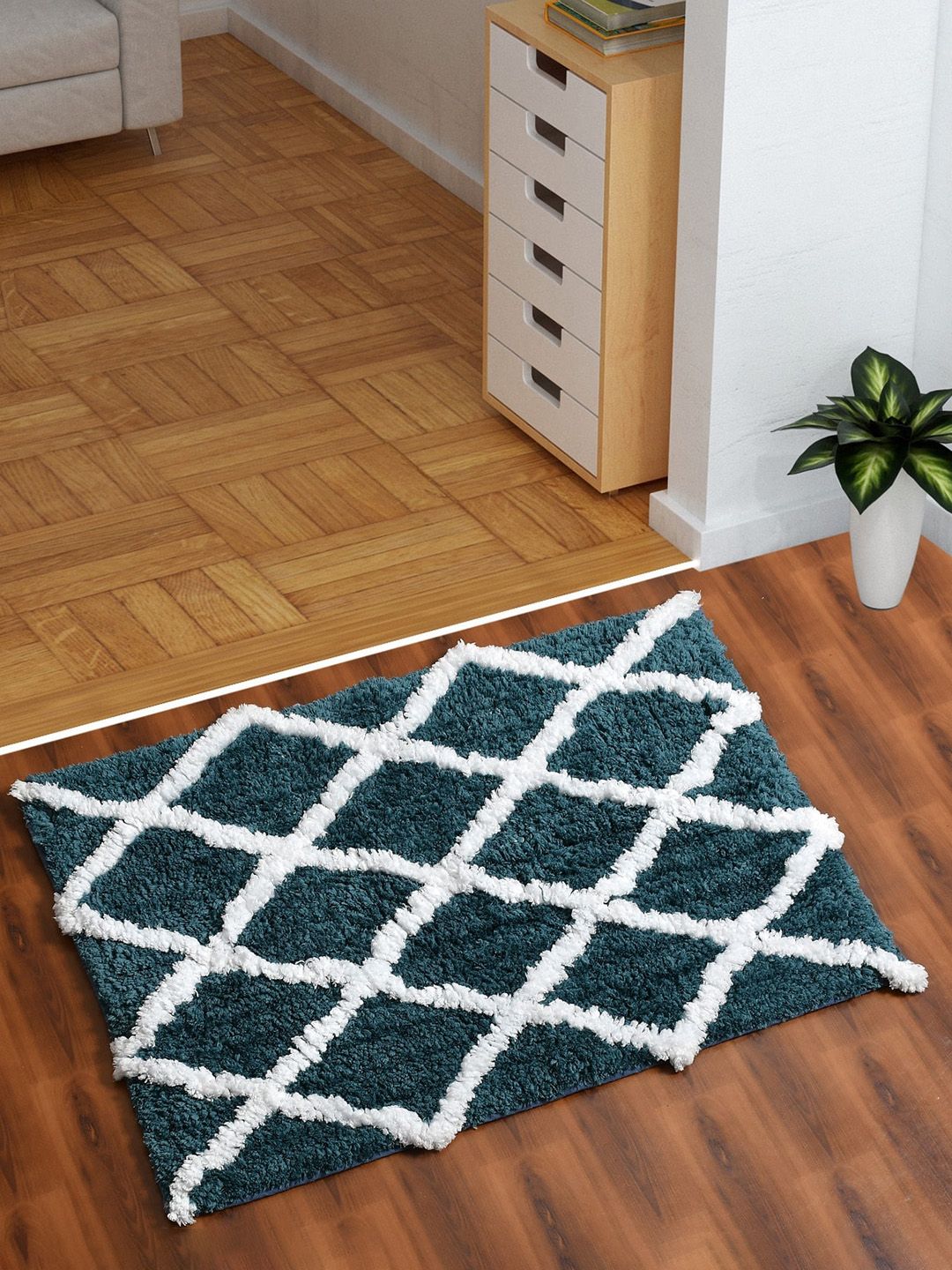 AEROHAVEN Teal Checkered 1850GSM Microfiber Bath Rug Price in India