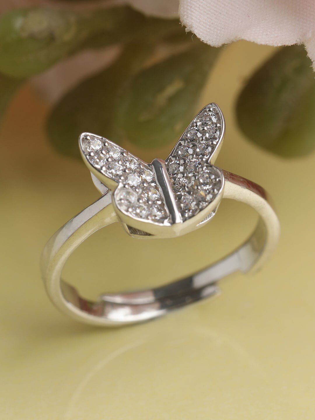 Clara  Silver Butterfly Adjustable Finger Ring Price in India