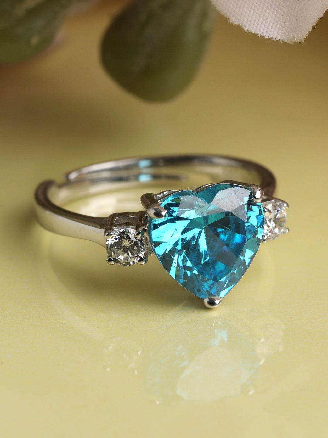 Clara Silver & Turquoise Blue Rhodium-Plated Cubic Zirconia Studded Finger Ring Price in India