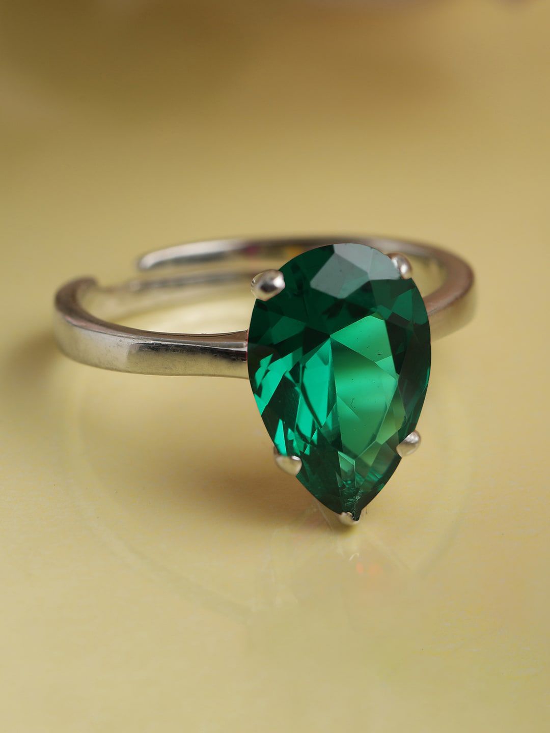 Clara Rhodium-Plated Green & Silver-Toned Cubic Zirconia Adjustable Finger Ring Price in India