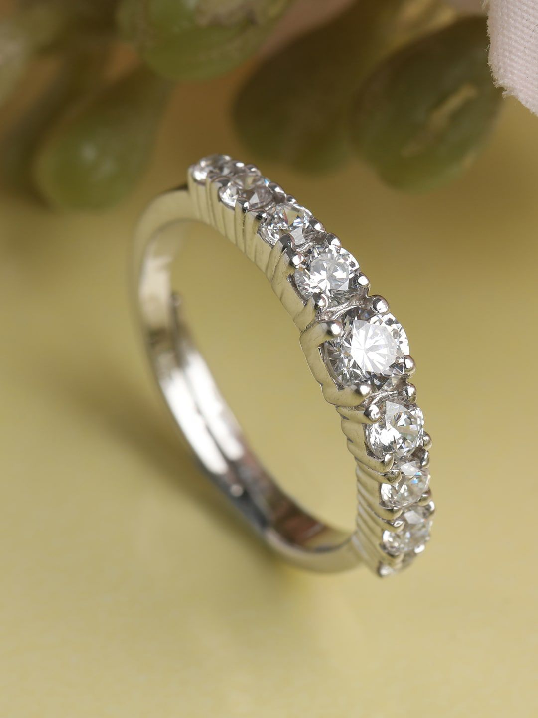 Clara Woman Rhodium-Plated & Silver-Toned Cubic Zirconia Adjustable Finger Ring Price in India