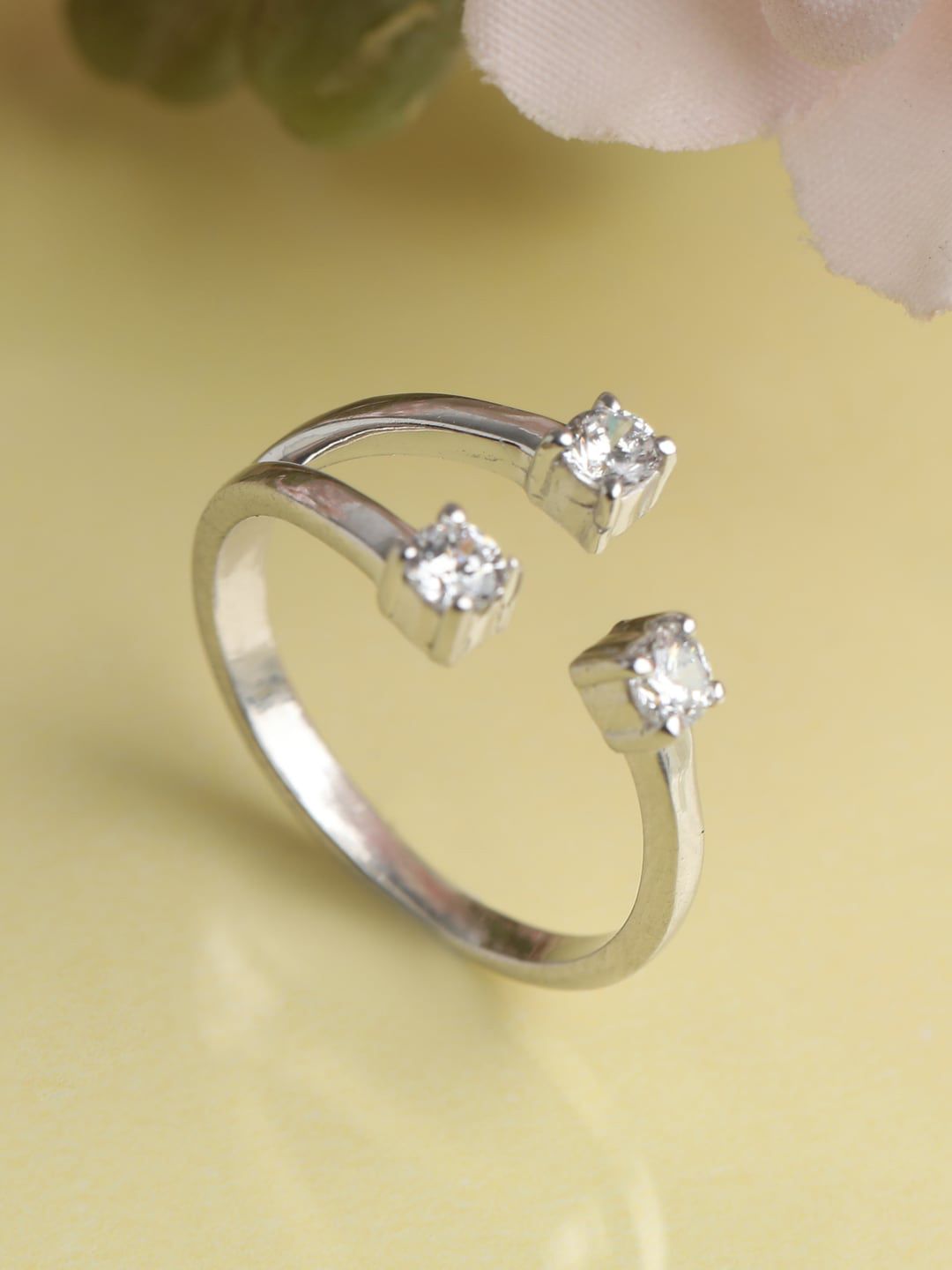 Clara Silver-Plated & CZ Studded Finger Ring Price in India