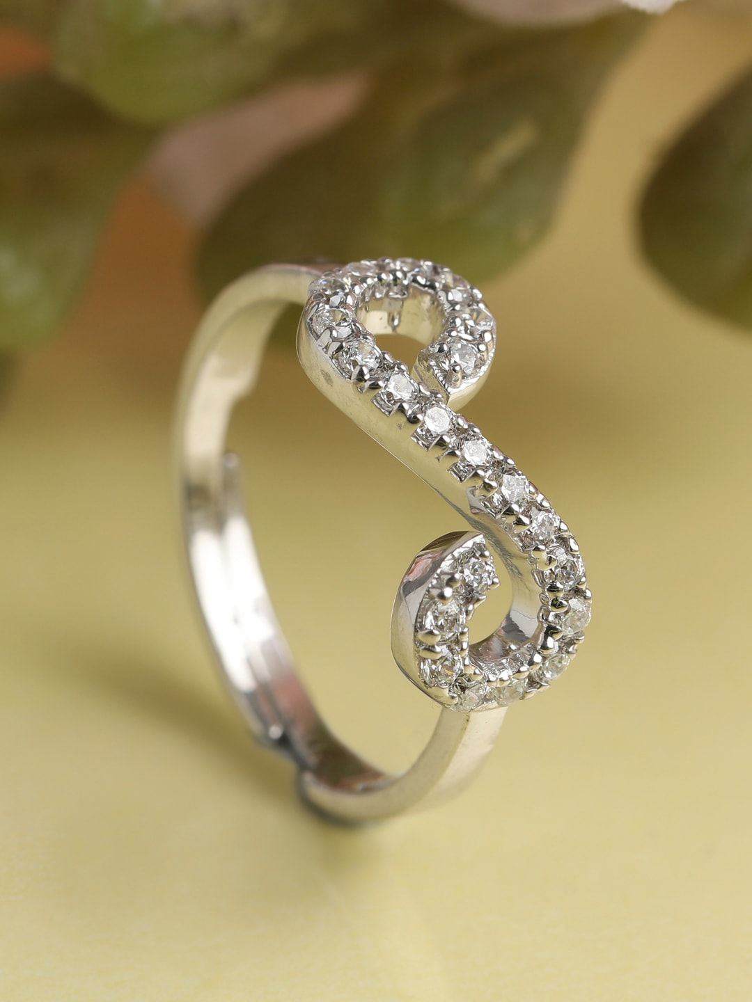 Clara Silver-Toned Cubic Zirconia Studded Infinity Adjustable Finger Ring Price in India