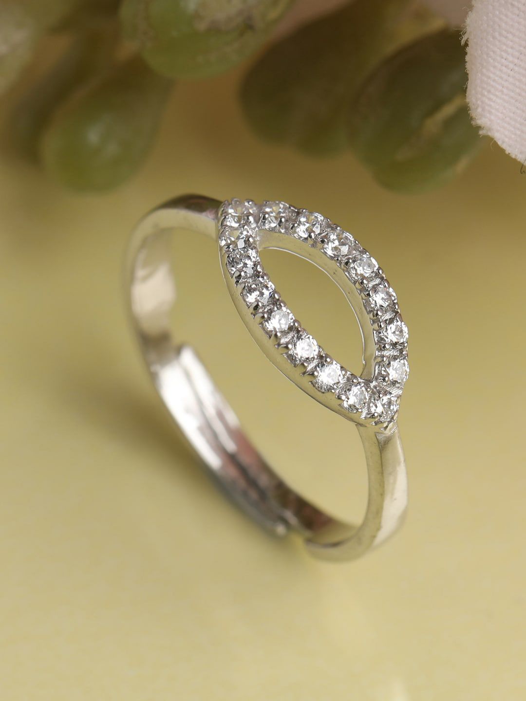 Clara Rhodium-Plated Transparent & Silver-Toned Cubic Zirconia Adjustable Finger Ring Price in India