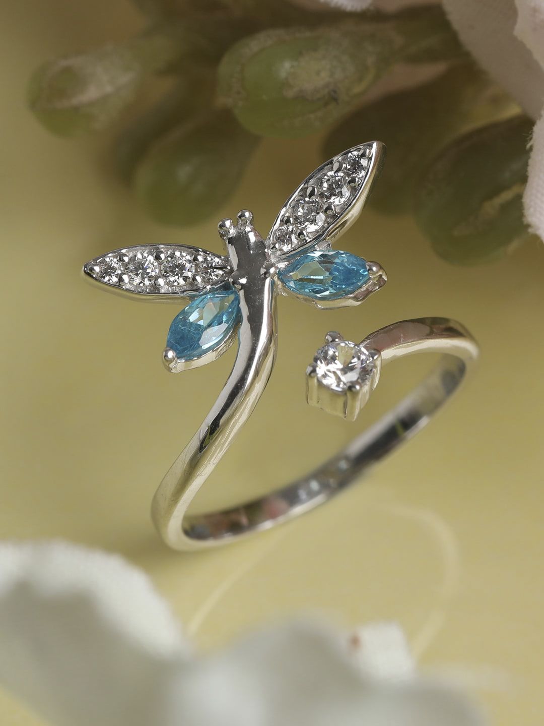 Clara Women Silver Butterfly Adjustable Ring Price in India